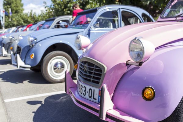 des 2 cv rose et bleu alignés