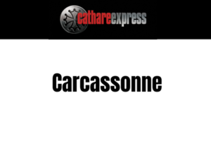 Carcassonne écrit en gros avec un bandeau écrit cathare express