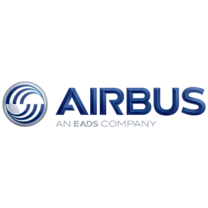 le logo de airbus écrit en bleu et une boule grise avec des demi cercle bleus à l'intérieur