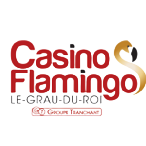 le logo de casino flamingo le-grau-du-roi avec un flamant rose à droite
