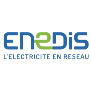 le logo enedis écrit en bleu avec le e en vert