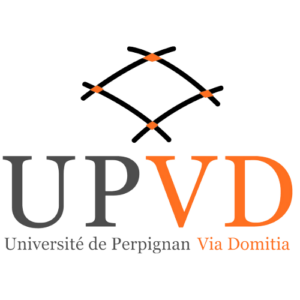 le logo de l'upvd écrit en gris et orange avec un losange au dessus qui a des angles oranges